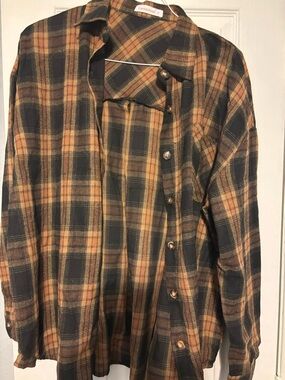 Fantastock Plaid Button-Up Shirt in Mustard & Black